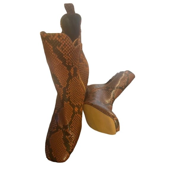 Express Snakeskin Animal Brown Black Faux Leather Zipper Boots Women Size 9 NEW - Picture 5 of 10